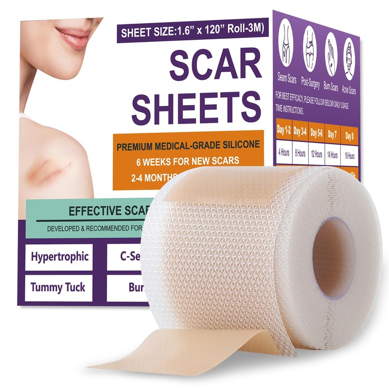 Silicone Scar Sheets,Silicone Scar Tape,Silicone Scar Removal Strips for Surgical,C-Section,Tummy