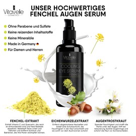 Vitavelle Premium Eye Cream - Remove Dark Circles with Fennel - Cooling Eye Serum - Eye Gel Moisture - Eye Cream Against Wrinkles and Dark Circles - Eye Lifting Booster