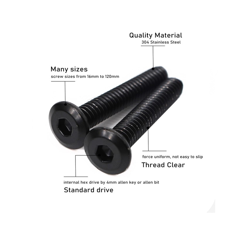 binifiMux 10pcs M6 x 45mm Black Rivet Countersunk Socket Cap