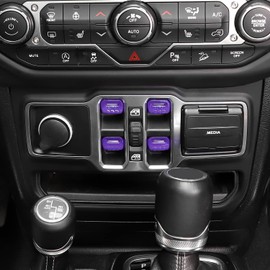 Jimen Compatible with Jeep Wrangler JL JLU 2018-2023 and Jeep Gladiator JT 2020-2023, 4PCS Center Console Window Button Switch Cover Interior Trim Accessories (Purple)