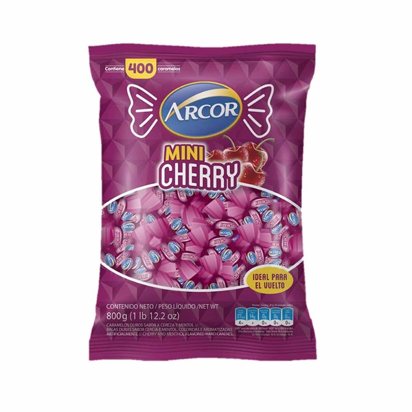 Arcor Caramelos Arcor Mini Cherry Hard Candies Menthol & Cherry Flavor, 800 g / 12.2 oz large bag