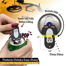 QIQQIQ 1Pc Soda Can Opener and Cover,Easy Soda Tab Opener with Stylish Drink Protectors for Long Nails,Reusable Beverage Barricade for Camping,BBQ,Party Penguin