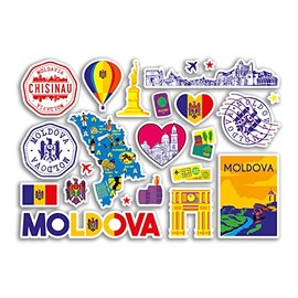 A5 Sticker Sheet Moldova Landmarks Vinyl Stickers - Bright Moldovan Map Airport Stamp Skyline Flag Travel Holiday Country Aesthetic #80359
