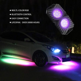RGB LED Rock Lights Underglow Neon LED Light Kit Multicolor Underbody Trail Rig Lamp Timing Flashing Music Mode, 4 Pods