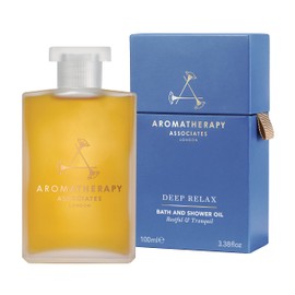 Aromatherapy Associates Deluxe Deep Relax Bath and Shower Oil, 100 ml. Luxury Size with Earthy Vetivert, Soothing Camomile and comforting Sandalwood