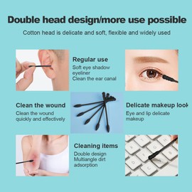 Individually Wrapped Cotton Swabs,Black Cotton Swabs,Travel Cotton Swabs,Pointed Cotton Swab,Spiral Cotton Swabs,Individually Wrapped Double Tipped Cotton Swabs,for The Ear, Makeup, Clean（200 Count）