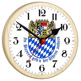 SELVA Bavarian Clock with Crest - Reverse Runner Clock - Suitable for Hobby Room, Party Cellar, as a Fun Surprise Gift etc. - Made in Germany - Pine Case - Dimensions: Diameter: 16.5 cm - C345434