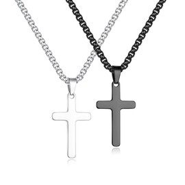 Yooblue Cross Necklace for Men Boys - Black Silver Stainless Steel Cross Chain Cross Pendant for Men 18 Inch, Mens Jewelry Gifts, Teen Boys Gifts Necklace Jewelry