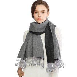Winter Cashmere Wool Scarf Pashmina Shawl Wrap for Women Long Large Warm Thick Reversible Scarves Grey and Black, L
