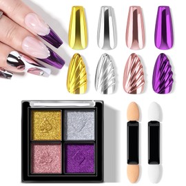 NXJ INFILILA Gold Silver Chrome Nail Powder, Metallic Mirror Pigment Glitter Effect 4 Colors Holographic Rose Gold Pink Chrome Powder for Gel Nails, Manicure Nail Art Decoration Gift for Women