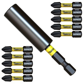 11 Piece SabreCut SCRK5 Magnetic 32mm PH2 Impact Bits and 60mm Professional Screwdriver Impact Bit Holder