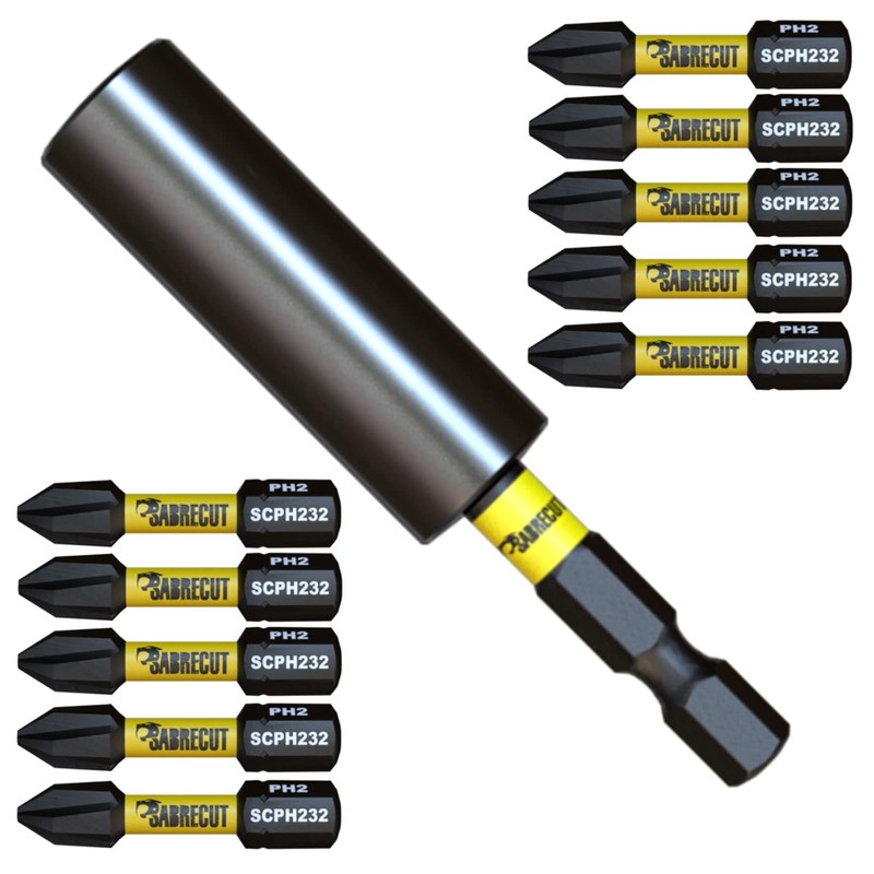 11 Piece SabreCut SCRK5 Magnetic 32mm PH2 Impact Bits and