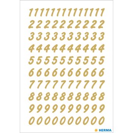 HERMA 4151 Zahlen Aufkleber gold 0-9, 208 Stück, Schriftgröße 8 mm, selbstklebend, wetterfest, klein, Nummer Ziffer Klebezahlen Sticker Hausnummern aus Folie zum Aufkleben, transparent