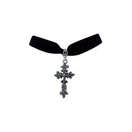 dunns-jewels Black Velvet 16mm Wide Choker in Black with a Large Cross