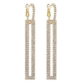 QJLE Geometric Rectangle Cubic Zirconia Rhinestone long Drop Dangle Earrings for women Hypoallergenic Pierced (Gold)