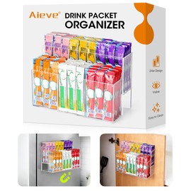 AIEVE Magnetic Drink Packet Organizer, 2-Tier Fridge Organizer Cabinet Door Holder, Acrylic Water Packet Holder for Kitchen Fridge Organizers and Storage (Magnetic & Adhesive)