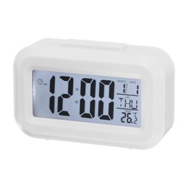 uxcell Square Electronic Alarm Clock with LCD Screen, White Digital Alarm Clocks for Bedrooms, Snooze, 12/24H, Battery Operated for Bedrooms Heavy Sleepers Travel Office