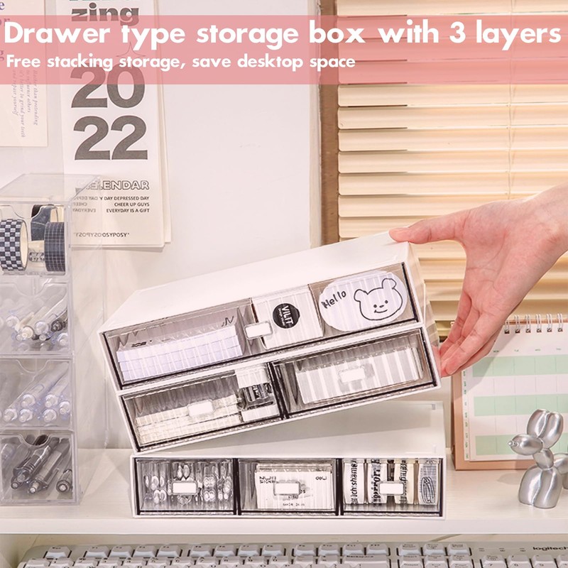 Stackable Desk Organizer with 6 Drawers, VASZOLA 3 Tier Plastic