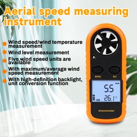 DewinLVD Handheld Wind Gauge, Digital Wind Meter 0-30 m/s Measurement of Wind Speed Maximum Average Real Time Wind Meter with Thermometer Wind Speed Meter for Windsurfing Sailing Drone