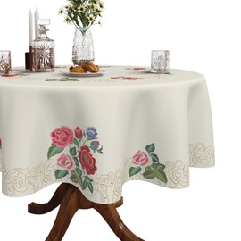 TQUQOBU Canvas Round Table Cloths 60 Inch, Waterproof Floral Summer Fall Round Tablecloth, Wrinkle Free Stain Resistant Fitted Table Cover Protector for Rustic Dining, Kitchen, Party, Picnic, Outdoor