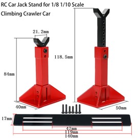 RC Car Jack Stand for 1/8 1/10 Scale Climbing Crawler Car Jack Stand Accessory for Traxxas TRX4 Axial SCX10 RC4WD Tamiya CC01 D90 HPI HSP D110 TF2 Redcat Gen7 Gen8, 2 Pairs Metal Jack Stand(Red)
