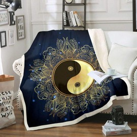 Homemissing Yin Yang Fleece Throw Blanket for Sofa Bed Boho Mandala Plush Blanket Paisley Sherpa Blanketative Bohemian Exotic Floral Single 50x60 Inch