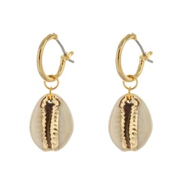 Columbus 14K Gold Plated Cowrie Charm Huggie Hoop Earrings - Cowry Drop Dangle Hoops - Huggies for Women (Gold Cowry Shell)