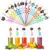32 PCS Halloween Cartoon Themed Straws,Reusable Plastic Drinks Pumpkin Skull