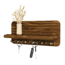 Jemyxhw Key Rack with Shelf and 6 Hooks, Wooden Key Holder, Key Cabinet for Entrance, Hallway, Kitchen (Light Brown)