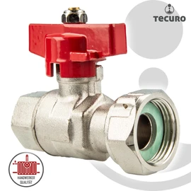'Tecuro Brass Ball Valve – 3/4 Inch Union Nut x 1/2 Female Thread Butterfly Handle Red