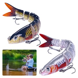 Pike Lures UK, 2pcs Multi Jointed Segmented Pike Fishing Lures, Perch Lures, Pike Lure with Hooks, Amazing Pike Fishing Accessories, Slow Sinking Bass Fishing Lure for Sea Bass Pike Trout Perch