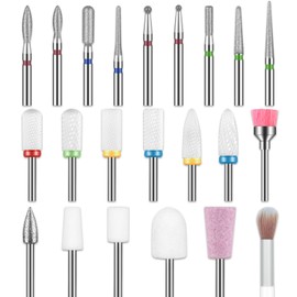 Depvko 22pcs Nail Drill Bits Set, Professional 3/32'' Ceramic Diamond Safety Drill Bits Nail Tech, Cuticle Remover Drill Bit for Acrylic Gel Efile Nail Drill, Nail Manicure Pedicure Set, Salon Home