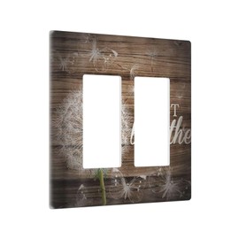 Rustic Butterfly Dandelion on Brown Wood 2 Gang Rocker Decora Light Switch Cover Decorative Outlet Covers Wall Plate Electrical Faceplate Switchcovers GFCI for Farmhouse Bedroom Living Room Decor