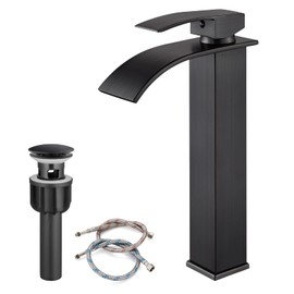 Vessel Sink Faucet Oil Rubbed Bronze Tall Waterfall Spout Deck Mount Bathroom Stainless Steel 304 Bowl Basin One Hole One Handle Mixer Tap with Pop Up Drain