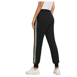 SweatyRocks Women's Drawstring Waist Striped Side Jogger Sweatpants with Pockets,Black,Small