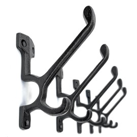 5 Pack Decorative Cast Iron Heavy Duty Double Hooks, Wall Mounted Coat Hooks, Vintage Inspired (Antique Black) (Type-7 Type)