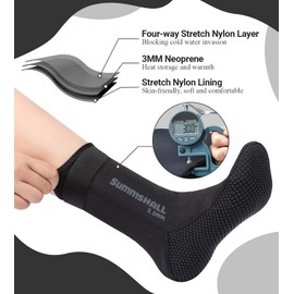 Summshall Neoprene Socks 3mm, Newest Wetsuit Socks Thermal Anti-Slip Diving Socks for Men Women Diving Snorkeling Swimming Surfing Sailing Kayaking