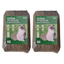Exstream Cat Litter Wood Pellets Absorbent Pine Hygiene Odour Control 60/30/15/10 Litres (60 Litre - 2 Bags)