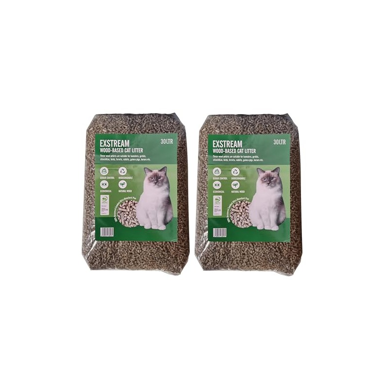 Exstream Cat Litter Wood Pellets Absorbent Pine Hygiene Odour Control