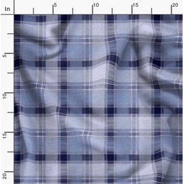 Soimoi Blue Silk Fabric Gingham Check Print Sewing Fabric BTY 42 Inch Wide