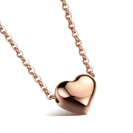 Cupimatch Womens Stainless Steel Puffed Heart Pendant Necklace Gift, Chain Included,Rose Gold