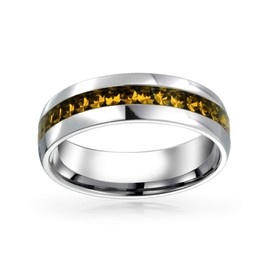 November Birth Month Yellow Crystal Eternity Band Ring In Silver Toned Stainless Steel