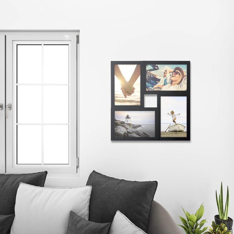 Malden 4-Opening Matted Collage Frame, Displays Four 4x6 Photos, Black