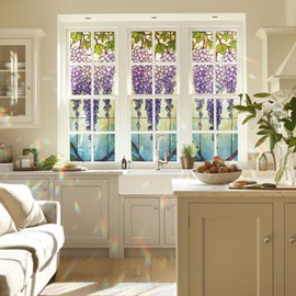 2PCS 17.7x39.4inch Wisteria Stained Glass Window Film, Wisteria Stained Glass Window Film for Bathroom Door Heat Anti UV N05