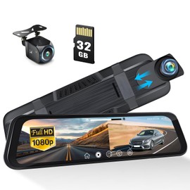Mirror Dash Cam 9.66" Rear View Mirror 1080P Front and Rear View Dual Cameras,Night Vision,G-Sensor,Parking Assistance,24H Parking Monitor,HD Waterproof Backup Camera Free 32GB Card for Cars/Trucks