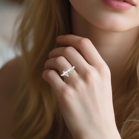 Adjustable Silver-Plated Bow Ring, Filigree Lattice Design, Party Jewellery for Women and Girls