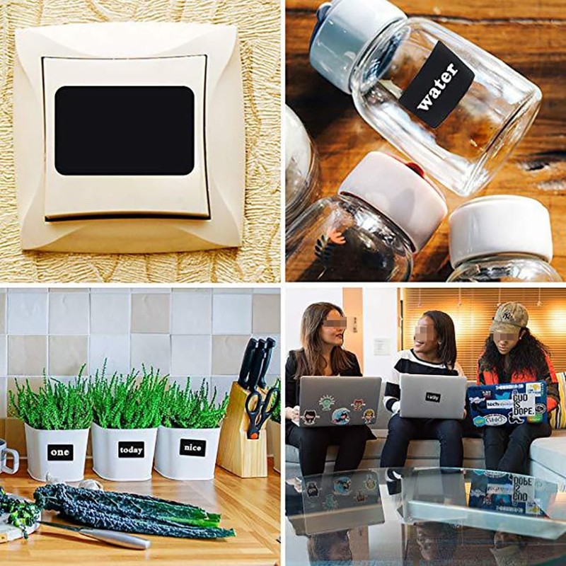 FSSTUD 240 Pcs Reusable Black Chalkboard Labels Rectangle Spice Jar
