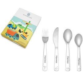 KB049 Children's Cutlery Set Construction Vehicles Set of 4 with Engraving