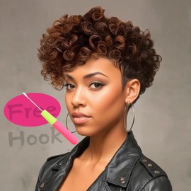 BECUS 3Packs 10inch Short Curly Crochet Braids Hair Extension for Black Women Curl Diameter (16mm) Tapered Cut Jamaican Jumpy Wand Hair Extensions(Natural Black/Brown #1B/30)