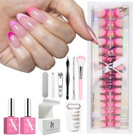SXC Cosmetics X-Pro Tips French Tip Press on Nails – French Pink Edition (PINK114KIT-S Almond)